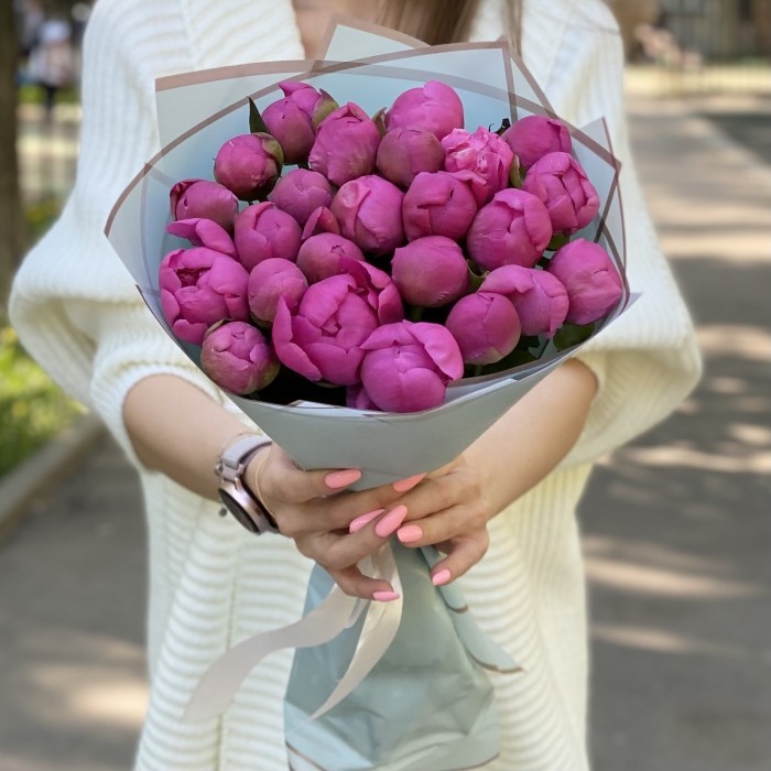 25 малиновых пионов